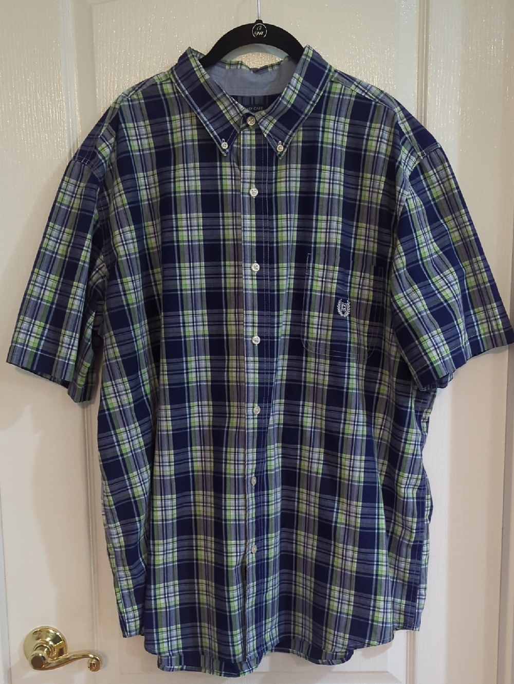 Chaps Men's Navy and Light Green Plaid Button-Down Shirt
